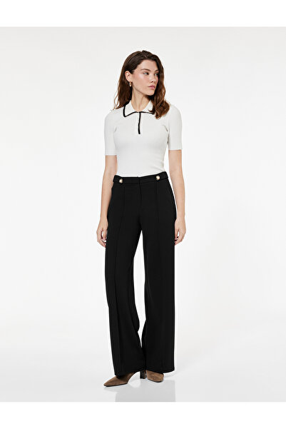 Koton Düğme Detaylı Cepli Düz Bol Paça Kumaş Pantolon