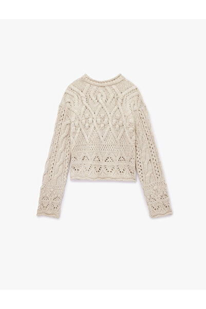 Koton Crew Neck Long Sleeve Knit Textured Knitwear Crop Sweater