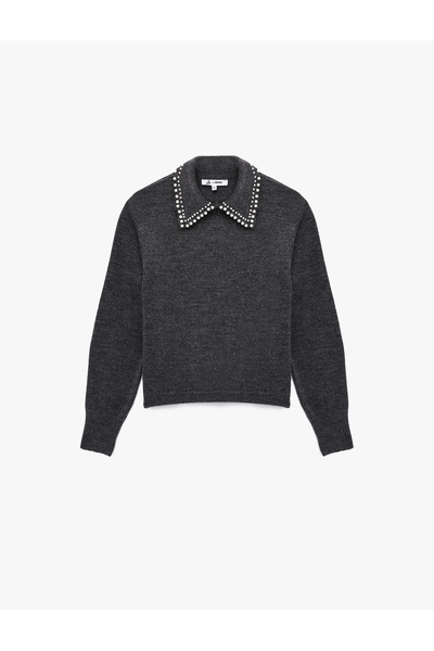 Koton Pulover tricotat cu mânecă lungă cu guler pentru bebeluși cu detalii perlat