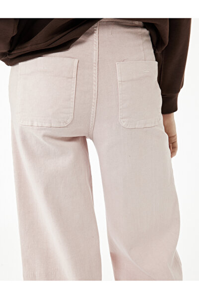 Koton Yüksek Bel Cep Detaylı Düğmeli Kısa Geniş Paça Pantolon - Culotte Jeans