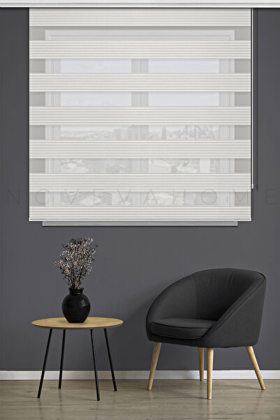 Noveva Home Pliseli Zebra Stor Perde 3051 Ekru Ev Ofis Mutfak Balkon Çocuk Odası Yatak Odası Salon Perdesi