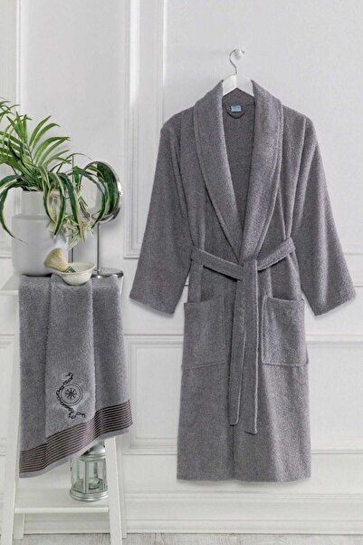 merland benvecocuk Men's Towel Bathrobe Set & # 37;100 Cotton Anthracite