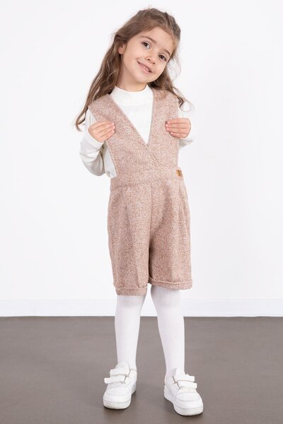 Cansın Mini Brown Girl's Melange Cream Badili Salopet Suit 22693