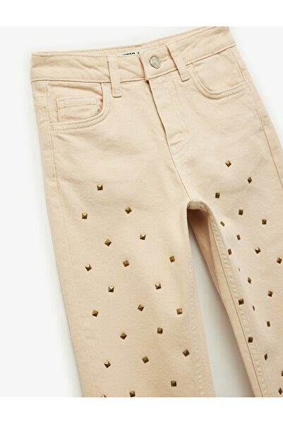 Koton Cotton Stone Detailed Regular Waist Denim Trousers