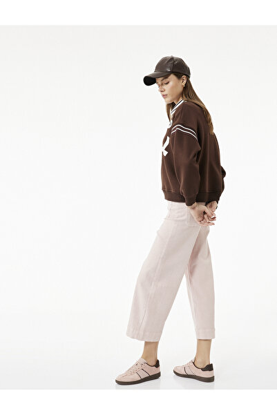 Koton Yüksek Bel Cep Detaylı Düğmeli Kısa Geniş Paça Pantolon - Culotte Jeans