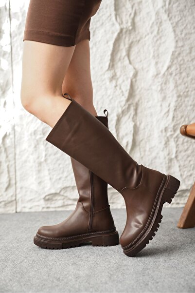 MODAADAM Жіночі товстопідошвні шкіряні чоботи до коліна Kimber - Кавовий-Шкіра