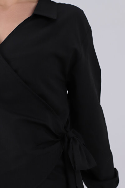 armonika Kadın Siyah Yakalı Kruvaze Bluz Arm-22y024025