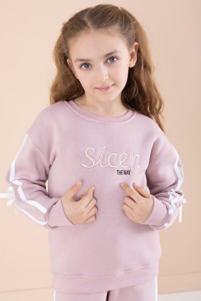 Cansın Mini Σετ αθλητικής φόρμας για κορίτσια με κεντημένη ρίγα σολομού με λεπτομέρεια από στρας 23239