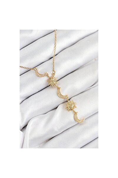 Vice 316L Steel Zircon Stone Sun and Moon Model Gold Color Women's Necklace - Lisinya