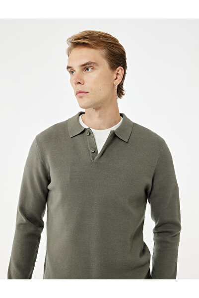 Koton Long Sleeve Buttoned Polo Neck Knitwear Sweater