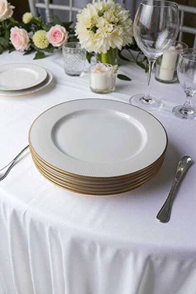 IKEA OFANTLIGT 6 Kişilik 28 cm Yaldızlı Porselen Servis Takımı