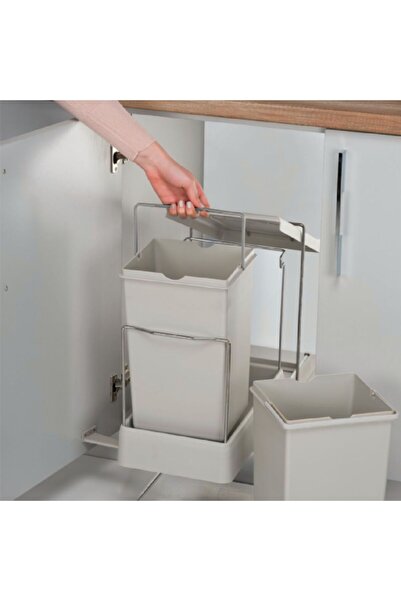 KOÇSAN Telescopic Rail In-Cabinet Trash Can Sliding Lid Mounted 28Lt (14+14Lt)
