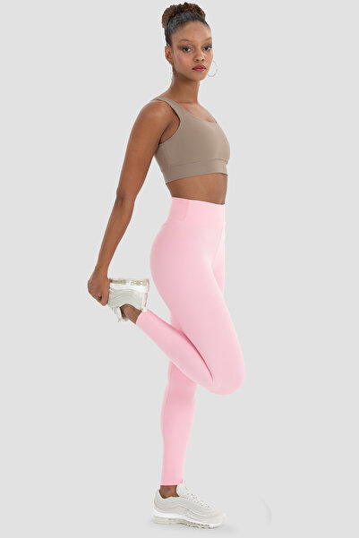 Superstacy V Bel Detaylı Yüksel Bel Pembe Spor Tayt