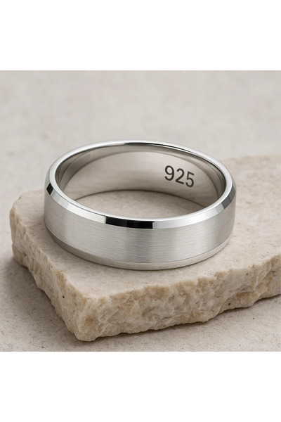 deren gümüş 6mm Erkek Gümüş Alyans - Mat Detaylı Şık Tasarım