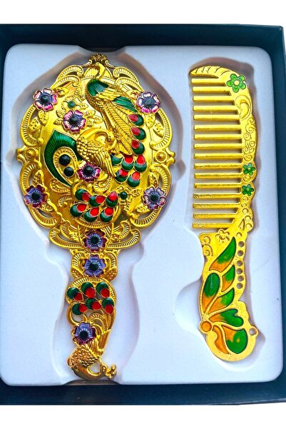 GALATA GIFT Σετ χτένας καθρέφτη, Floral, Μεταλλικό, 15x12