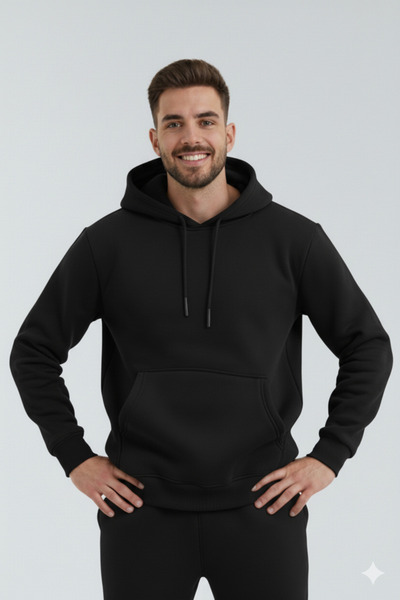 OXVİN Fleecová nafouknutá mikina s kapucí - klokaní kapsa, 3 vlákna - originální forma