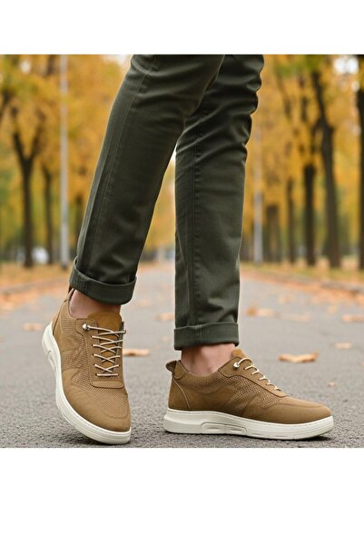 Budaks Genuine Leather Men's Shoes Beige Nubuck Heel Gel Orthopedic Sole Daily Lightweight Laceless 1809