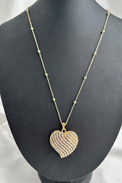 Modex Gold Color Stoned Heart Necklace Gift for Lover