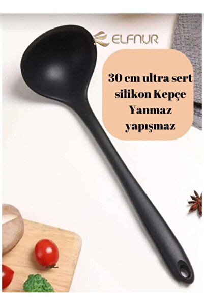 elfnur Sert Uçlu Isıya Dayanıklı Yanmaz Yapışmaz Silikon Kepçe