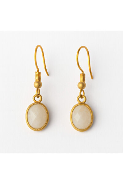 Paleo Mini Ay Taşlı Doğal Taş Çelik Küpe, Altın rengi