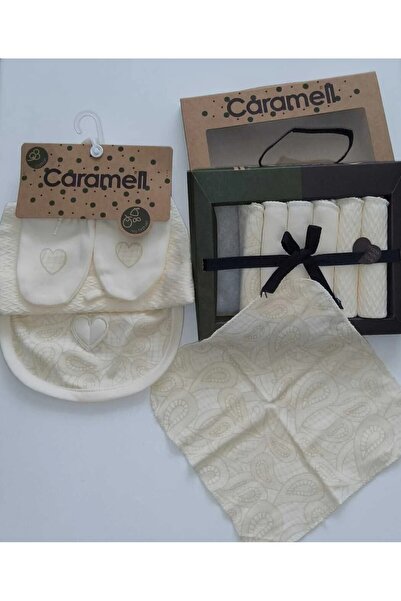 Caramell My Baby Kumsal 3-Piece Set Accessories Gloves Bib Beanie Hello Forest 2073 and Pacifier Strap with Teddy Bear