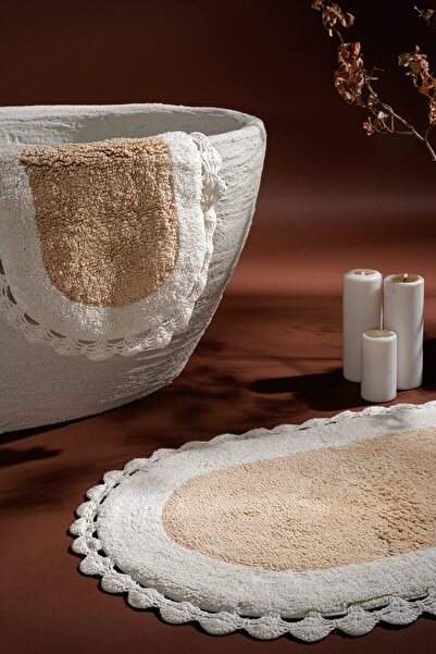 Chalevienne Perla %100 Pamuk, El Dokuması 2’li Banyo Paspası Takımı Bej 40x60...