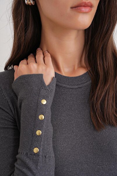 Mixray 6736 Dámský pletený svetr s výstřihem a rukávy, antracitový