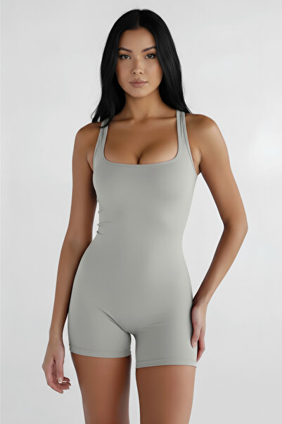 Thestiluxe Deep Back Low-Cut Strap Recovery Sport Shorts Jumpsuit