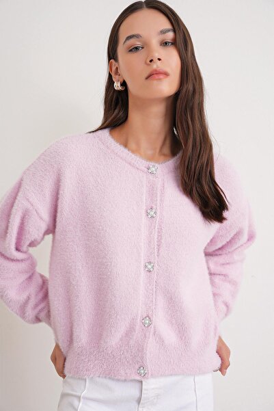 Mixray 6902 Kadın Sakallı Basic Yumuşak Dokulu Triko Hırka Pembe