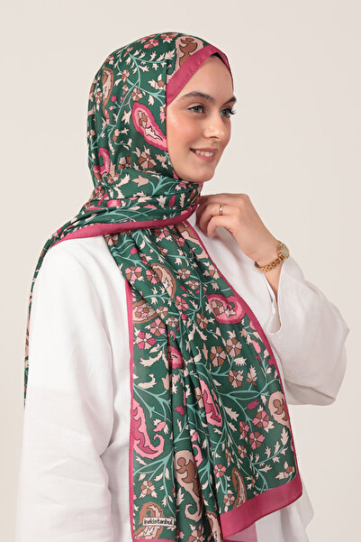 ipekistanbul شال من القطن والحرير - نمط زهري عرقي - أخضر زمردي