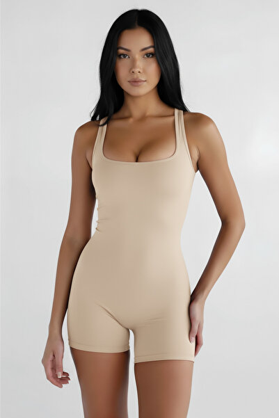 Thestiluxe Deep Back Low-Cut Strap Recovery Sport Shorts Jumpsuit