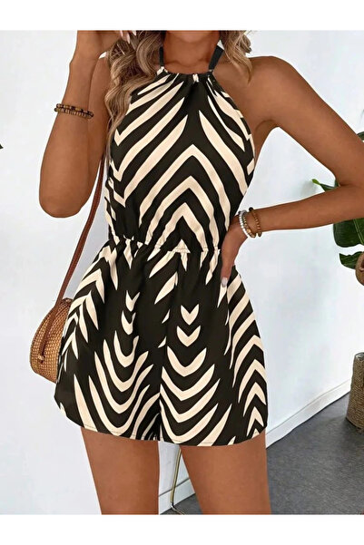 MODA Women's Halter Neck Patterned Single Jersey Jumpsuit