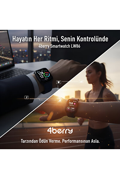 4Berry Akıllı Saat 4B-LW86 , Nabız & Uyku Takibi, Çoklu Spor Modu, Bluetooth