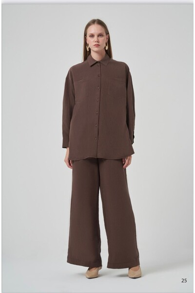 Nuss 1021 Πουκάμισο με διπλές τσέπες, φαρδύ παντελόνι, ριμπ μοντάλ σετ