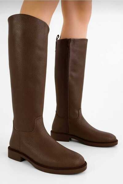 POTEEN حذاء ركوب نسائي بتفاصيل سحاب جانبي فلوتر P200-بني