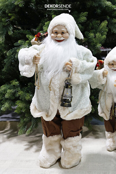 Dekorsende Santa Claus with Polar Jacket and Lantern Beige 60 cm