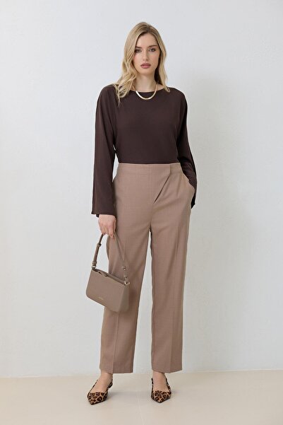Setre Bej Asimetrik Kapama Belden Lastikli PANTOLON