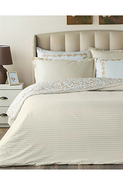 English Home Σετ Παπλωματοθήκης Διπλής Κρεβατοκάμαρας Royal Scroll από βαμβακερό σατέν διπλής όψης Χρυσό