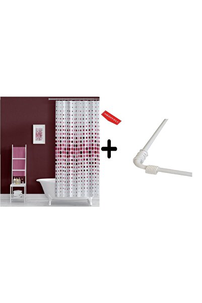 Zethome Banyo Perdesi Pembe 1x180x200, Perde Borusu Askı Aparatı Köşe Boru Be...