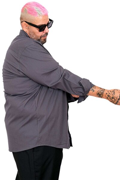 cusseli Plus Size Men's Classic Pocket Shirt Lycra 20350 Smoked