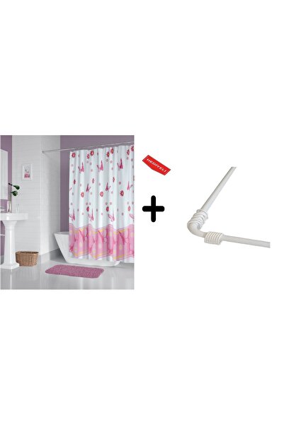 Zethome Zavjesa za kupatilo 6020 1x180x200, nosač za zavese, ugaona cev, bela...