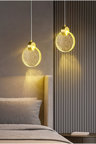 burenze Modern Elegance Luxury Sarkıt Kristal Camlı Led Avize Gold Sarı 2 Adet Set Fiyat