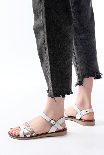 serkanseyyid 205-015 Bílé dámské sandály Garni Ortopedic z pravé kůže