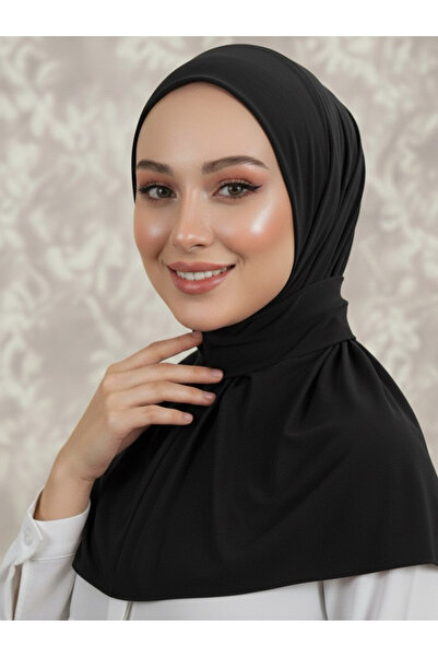 Happyline Hazır Başörtü Çıtçıtlı Şal Spor Başörtüsü Havuz Ve Deniz Hazır Şal Siyah