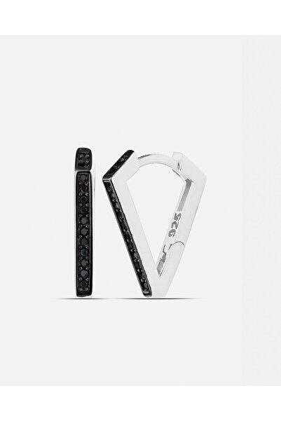 MEKS JEWELS Oniks Taşlı Gümüş Üçgen Küpe