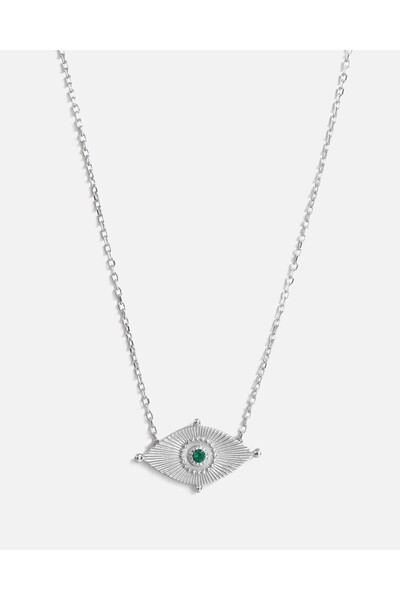 MEKS JEWELS Yeşil Zirkon Taşlı Gümüş Göz Kolye