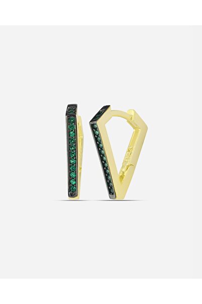 MEKS JEWELS Yeşil Taşlı Gümüş Üçgen Küpe