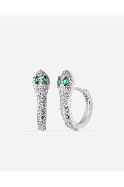 MEKS JEWELS Yeşil Gözlü Gümüş Yılan Küpe