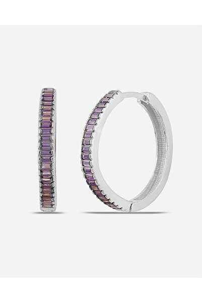 MEKS JEWELS Baget Taşlı Gümüş Ametist Küpe