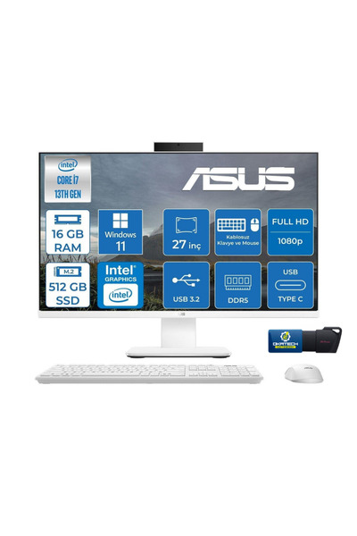 ASUS INTELCORE I7-13620H 16GB RAM 512GB SSD 27''FHD 100HZ 300NITS WİN11PRO ALLINONE BİLGİSAYAR+USB BELLEK